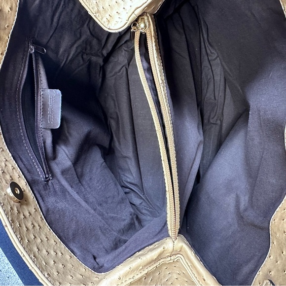 Gilli Tan Hobo Bag Purse ostrich Leather Gold Metal Carry On, Doctor, Commuter - Picture 10 of 15